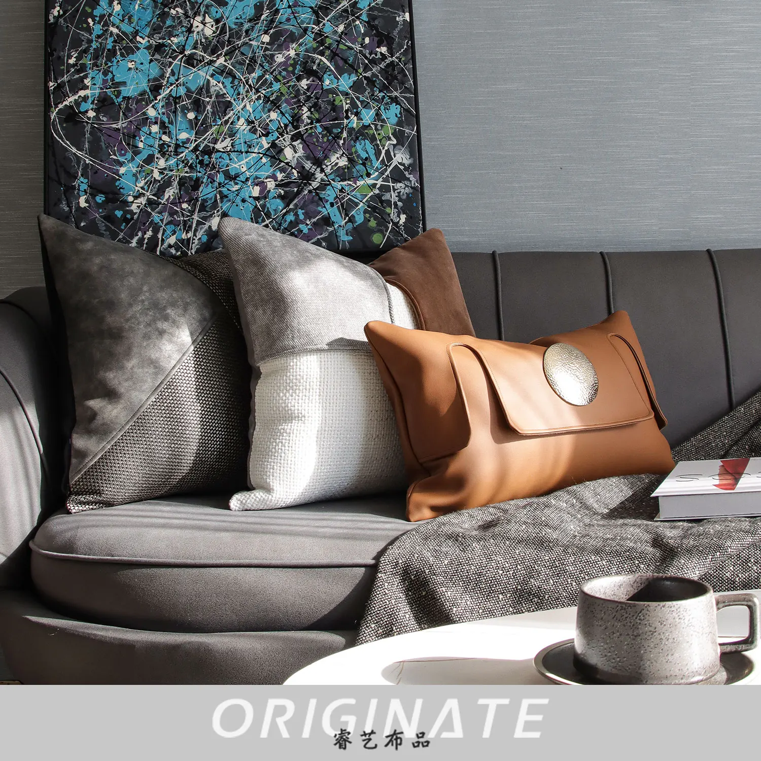 American Promotion Light Luxury Style Gray Brown Home Sofa Pillow Set Square Pillow Bed Cushion Pillowcase