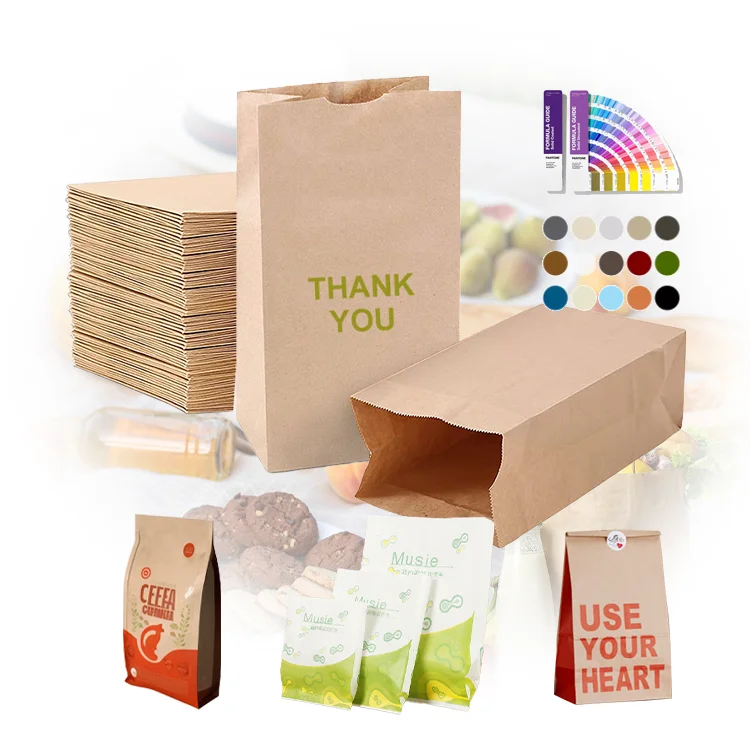 Custom Logo Soy Ink Bbq Kebab Lunch Kids Food Flour Mango Fancy Dessert Candy Floral Coohie Donut Cake Coffee Kraft Paper Bag