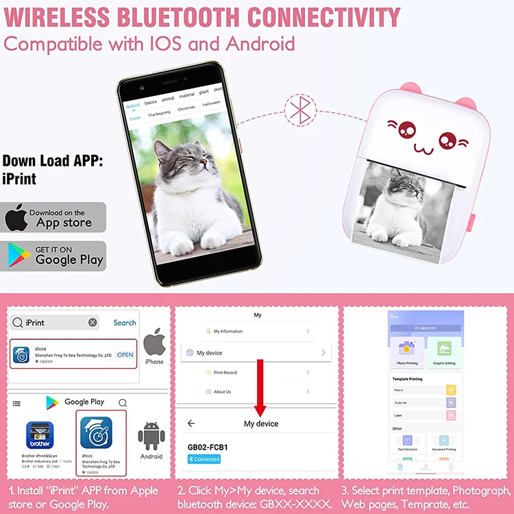 Wireless Thermal Label Mini Photo Sticker Pocket Photo printer Handheld Mobile Small Hand Held Portable Phone Printer