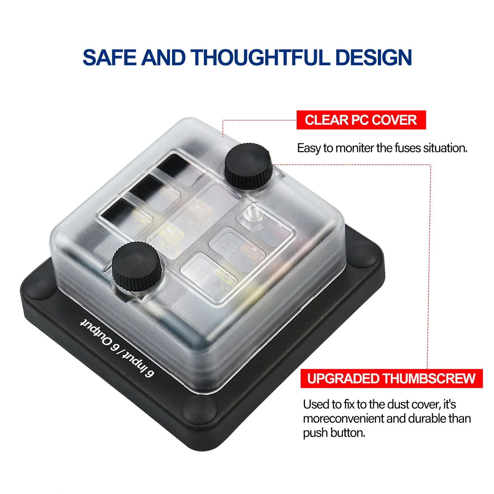 1 input/1 output Marine Car Waterproof 6 Way Fuse Blade Block Holder Fuse Box With Fuse Blade Set