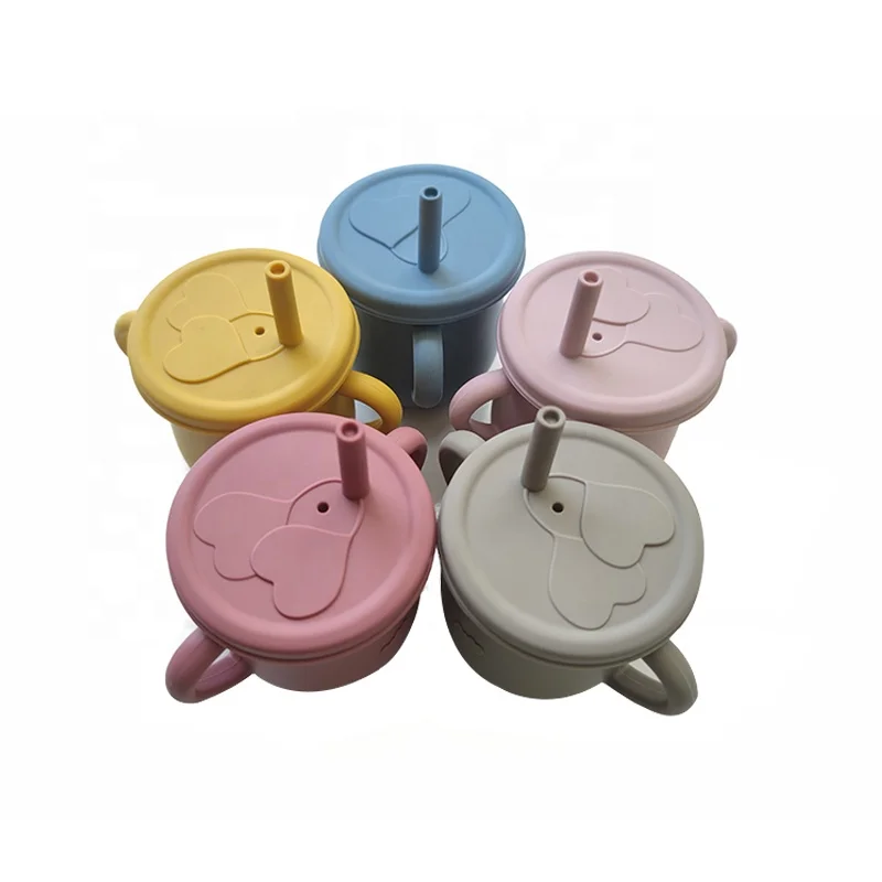 Cups with lids and straws handles silicone 2 in 1 babe bottle unbreakable new baby product ideas 2021 Baby Silicone cup