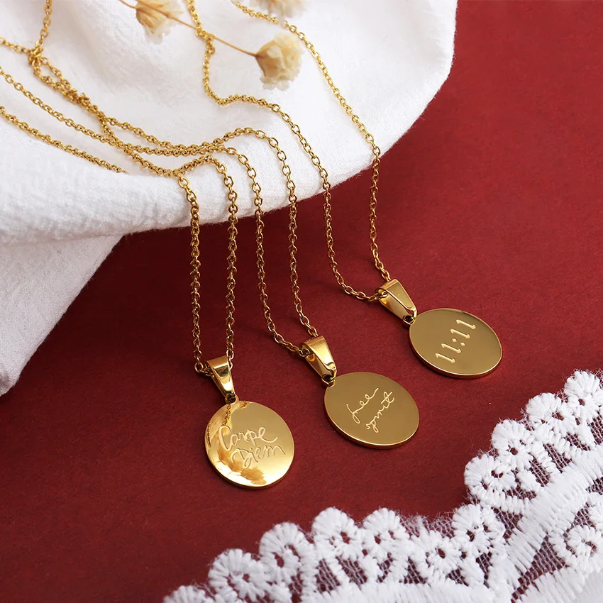 Fashion Engraved Jewelry 14k Gold Plated Stainless Steel Women Accessories Custom Inspiration Carpe Diem 11:11 Gril Necklace