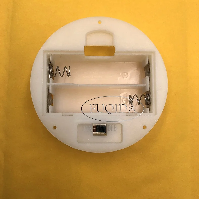 Round Battery Box White 3V 2 Aa Battery Holder Case with Switch Cover