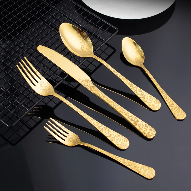 Modern Royal Cutlery Set Printed Colorful Handle cubiertos acero inox Rose Golden Silverware Set Restaurant Mirror Gold Flatware