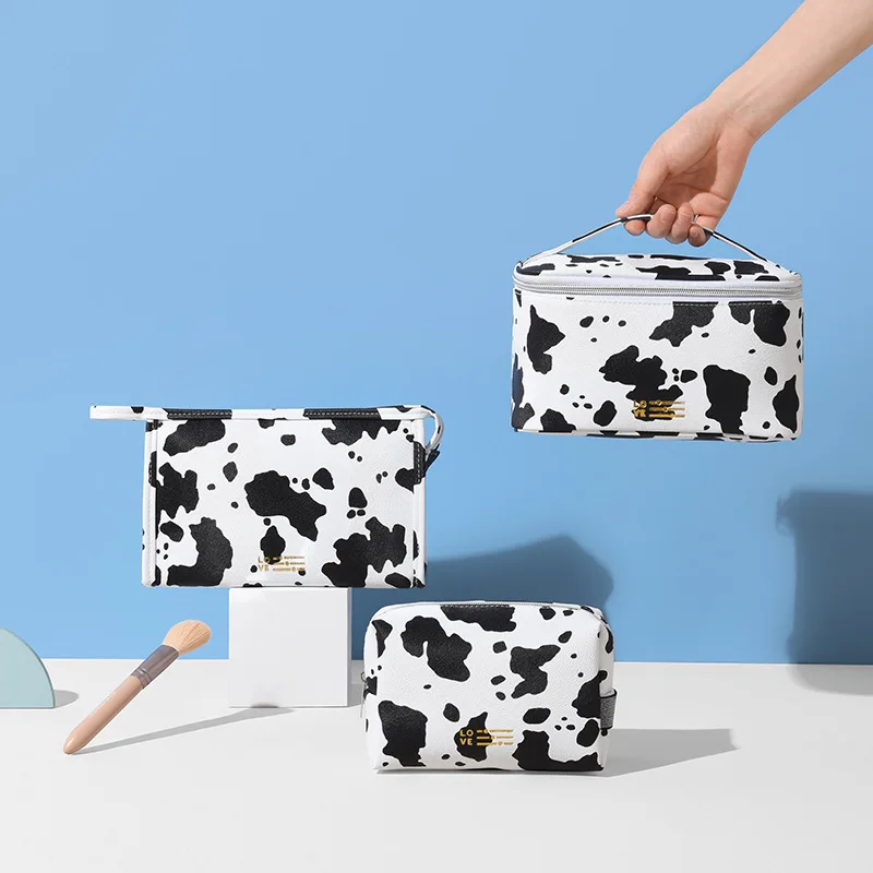 New PU Cosmetic Bag Ins Cow Pattern Portable Cosmetic Bag Travel Out Milk Pattern Cosmetic Storage Bag