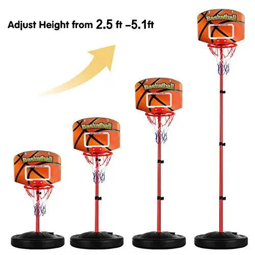 Hoop Stand Adjustable Height 2.5 ft -5.1 ft Mini Indoor Basketball Goal Toy with Ball Pump for Baby Kids