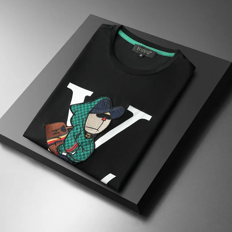 Chaopai Cartoon Embroidered Round Neck Short Sleeve T-shirt 1:1 designer clothes