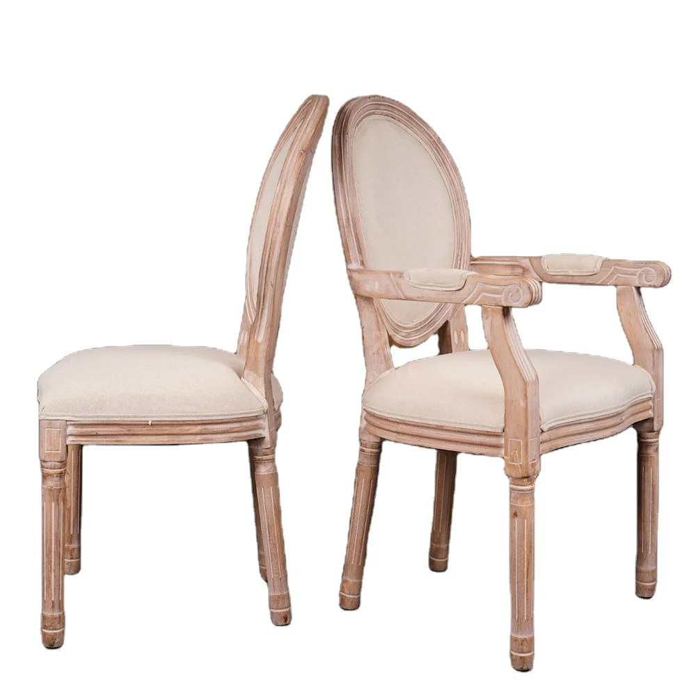 French Dining Room Furniture Wooden Armrest Louis Dining Chair