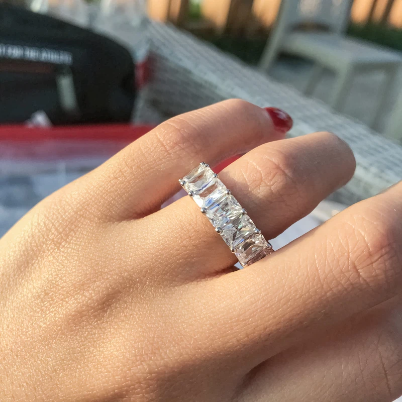 Best Selling Trendy 925 sterling silver ring 0.5CT Cubic Zirconia radiant cut eternity wedding Tennis Rings For Women