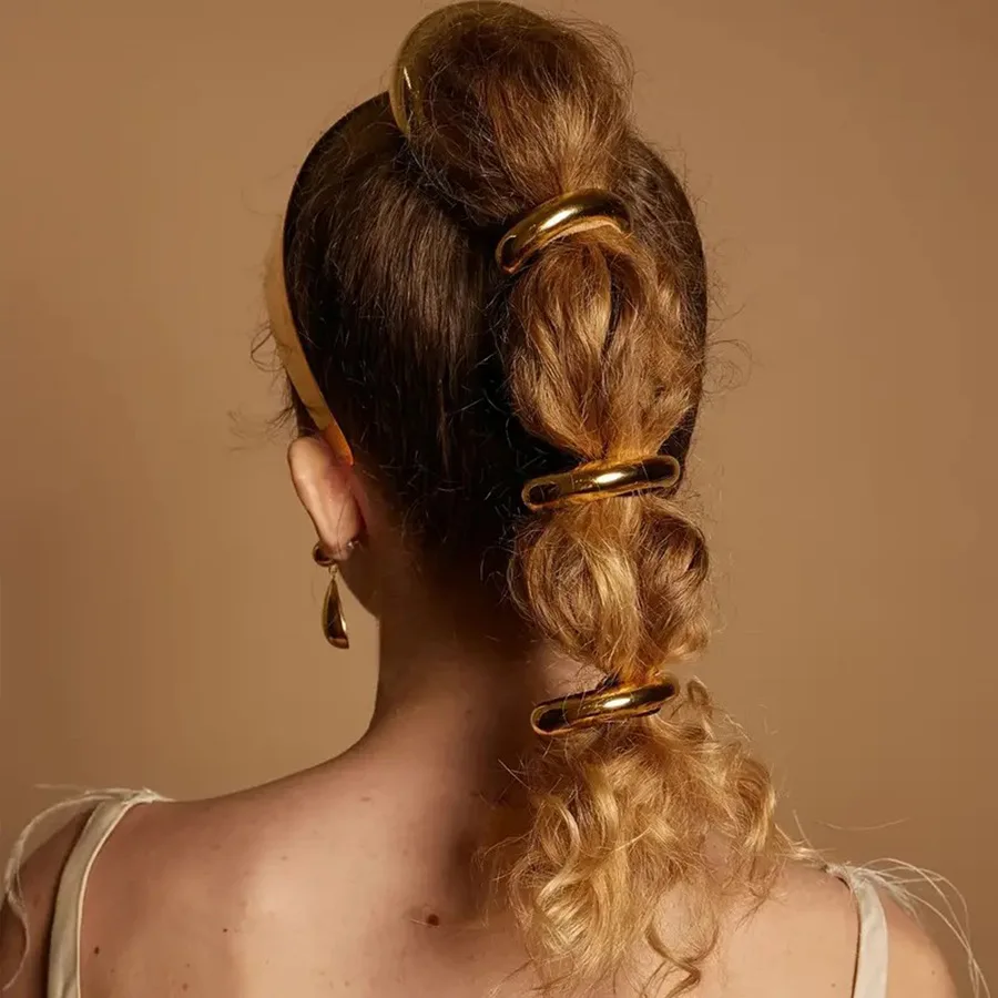 Hair Tie ponytails Bracelet knocker ball Bow Elastic Gold Metal hair ties For Women