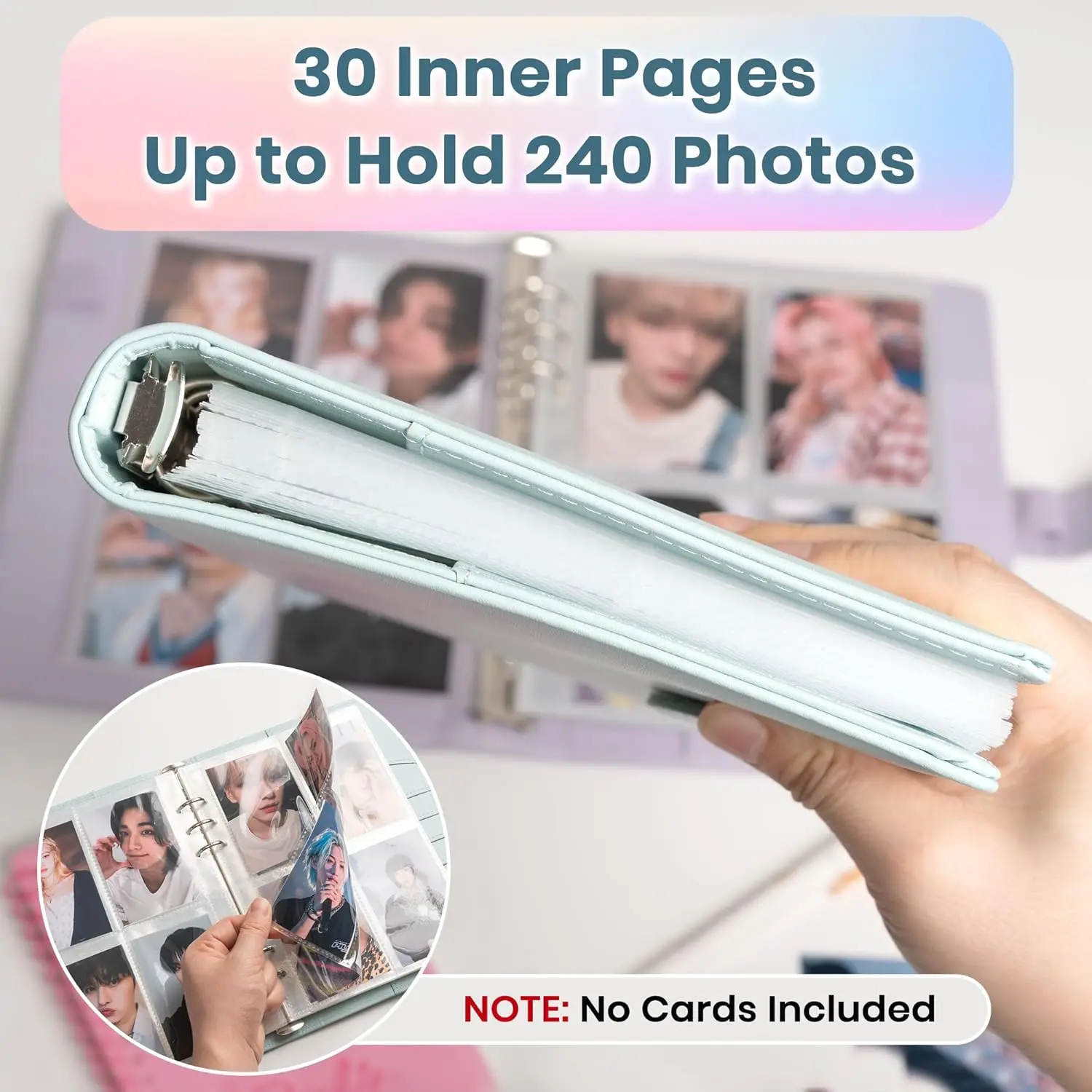 Kpop Album Photocard Binder Cute A5 Binder 6 Ring Photocard Holder Cute PU Leather Card Binders for K-pop Photocards