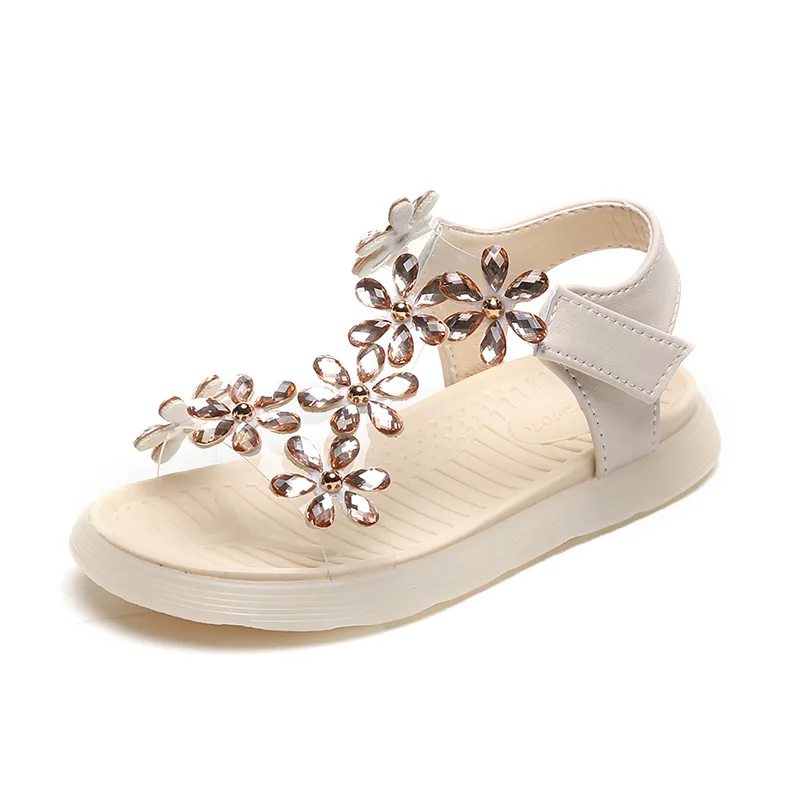 High quality fashion all-match flat sandals with glitter belt hook loop solid color sandals