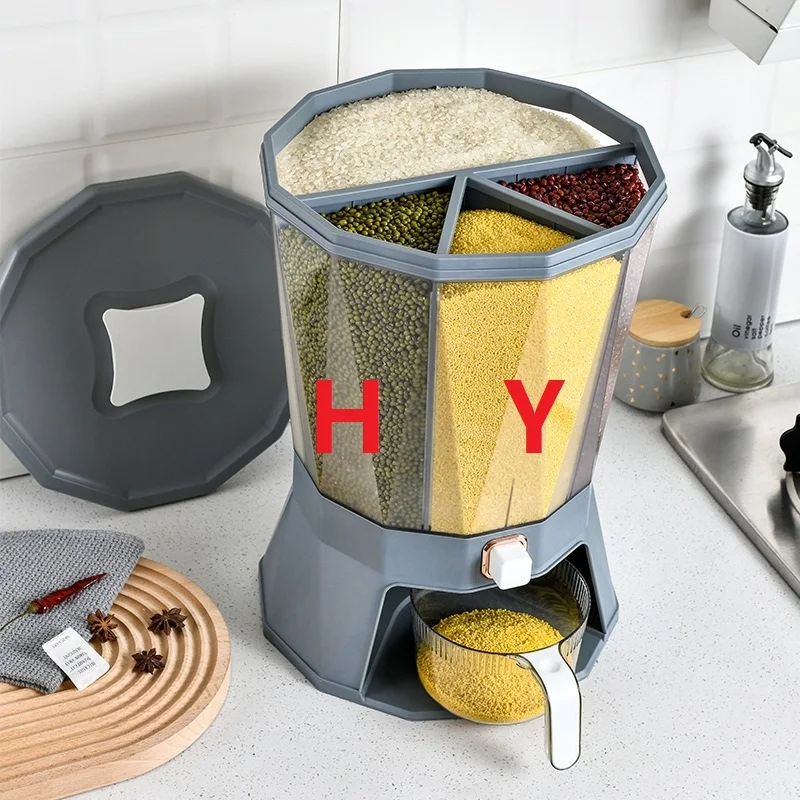 Hot Sale Kitchen Classification Rotating Rice Barrel Grain Sub-Grid Press Seal Tank Household Plastic Storage Rice Barrel