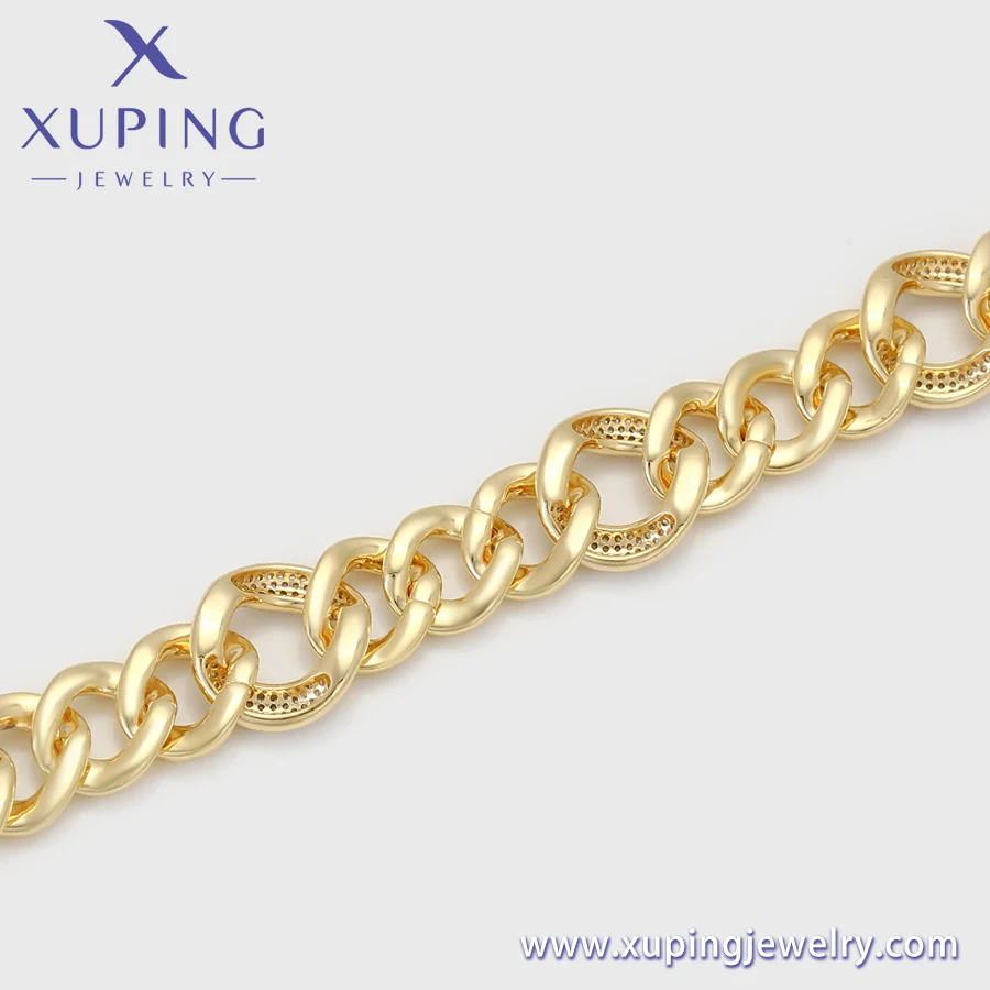 X000712059 xuping hot sale bling jewelry women bangles cz diamond gold cuban link chain charm women girl bracelet