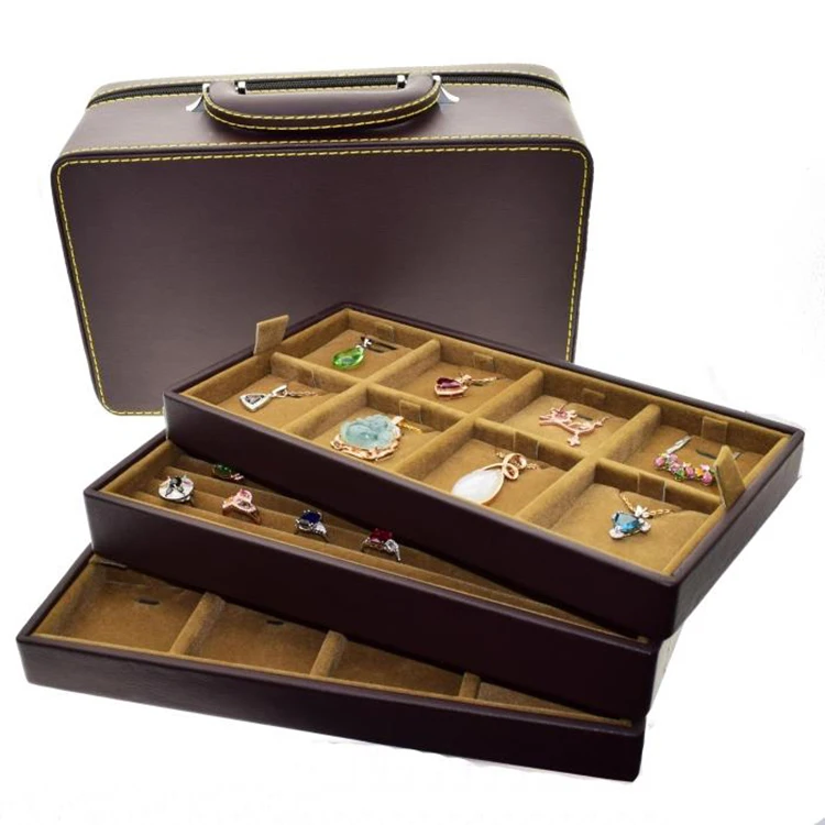 three-layer storage ring pendant necklace case multi-layer jewelry suitcase portable jewelry box