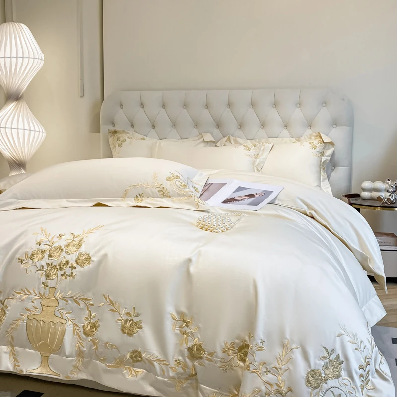 Sunny Textile Washed Silk Embroidery 4-piece Set Duvet Cover Set