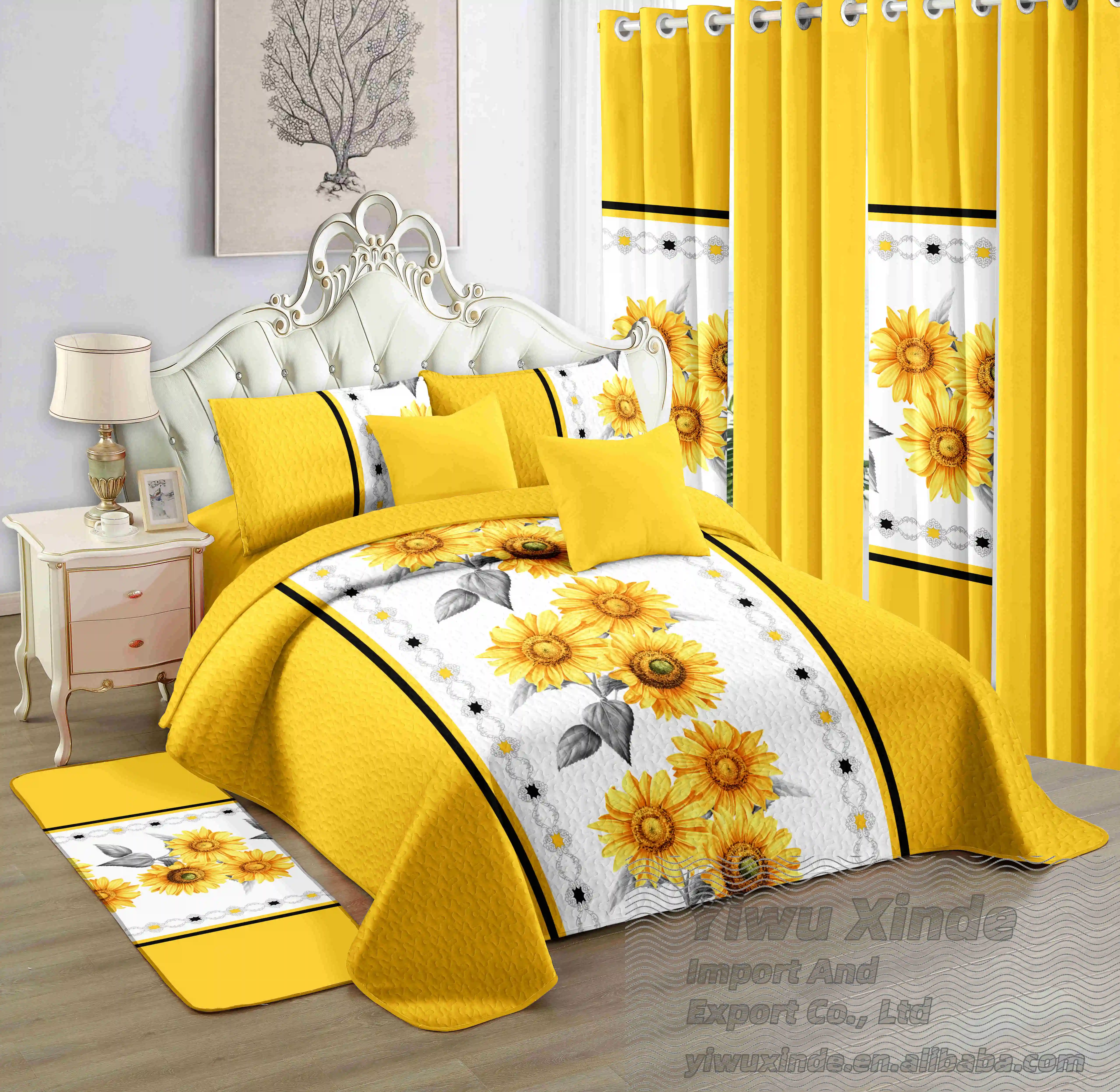 wholesale cheap 12pcs bedspread set with curtain king bedding set in stock customize cotton sheet bed spread set bedspreads