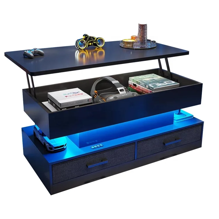 High quality led light modern luxury side tea table for living room lift top end coffee table