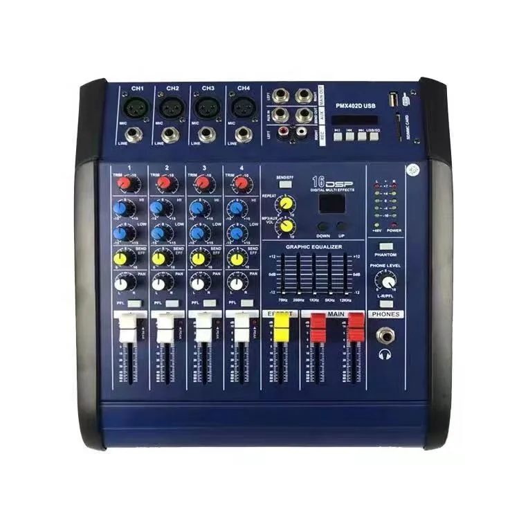 Мини-усилитель PMX402D/PMX602D/PMX802D/PMX1202D мини-микшер USB-звуковой микшер с эквалайзером 1EQ/эффектами 16 DSP/250 Вт * 2CH/Bluetooth