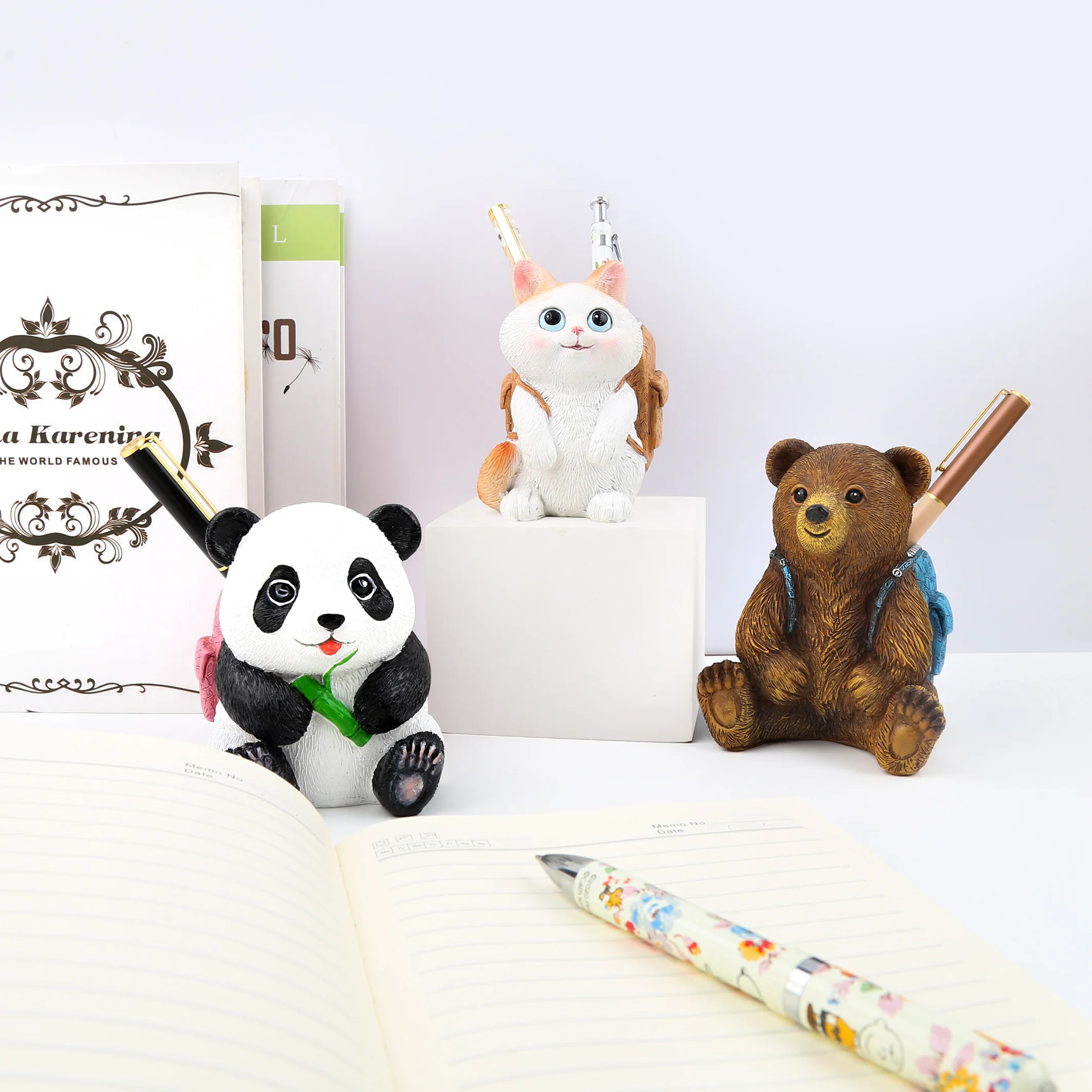 TTX Cartoon Panda Cat Bear Eagle Shape Kawaii Desk Organizer Pen Holder For School Student