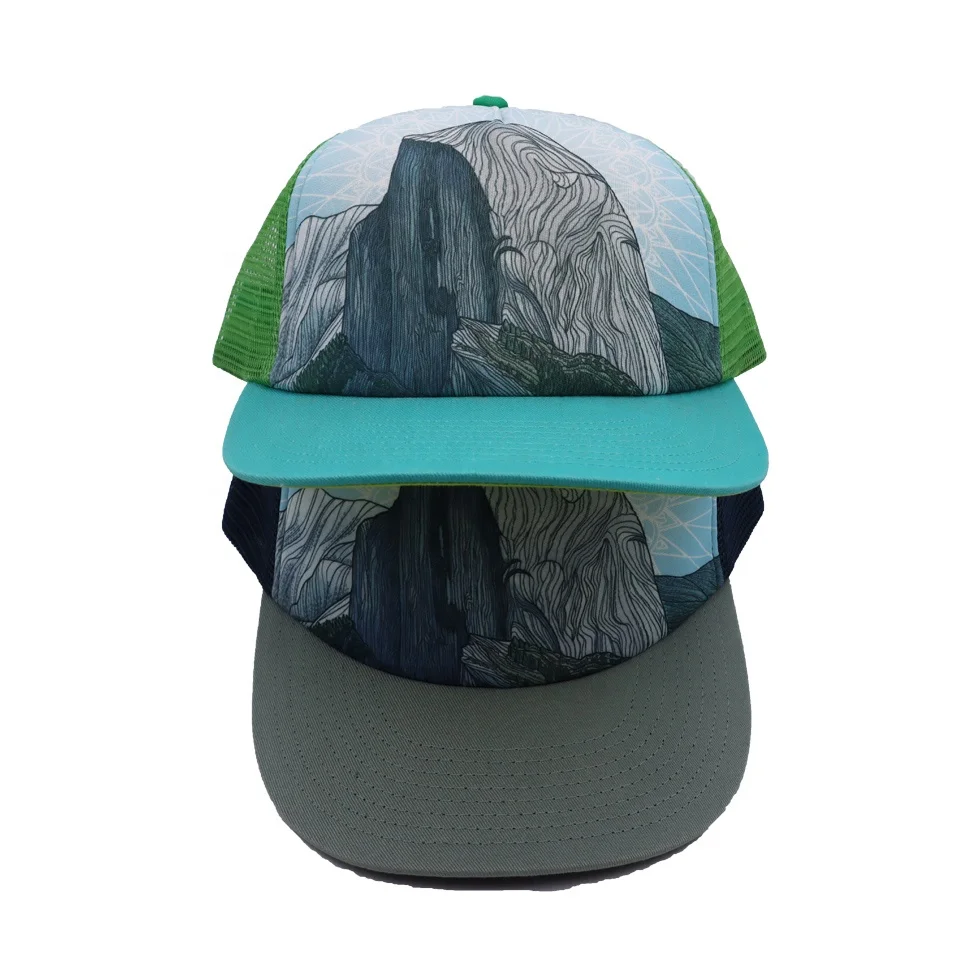 wholesale fashion Straight brim sport trucker caps custom sublimation print high quality high profile trucker caps hats