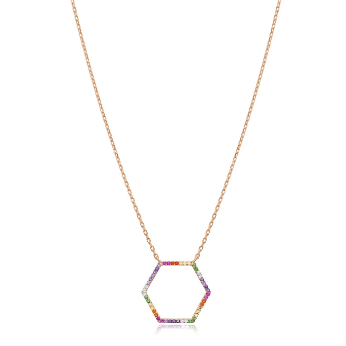 Mix Stone Hexagon Design Pendant Turkish Wholesale 925 Sterling Silver Fashion and Elegant Jewelry