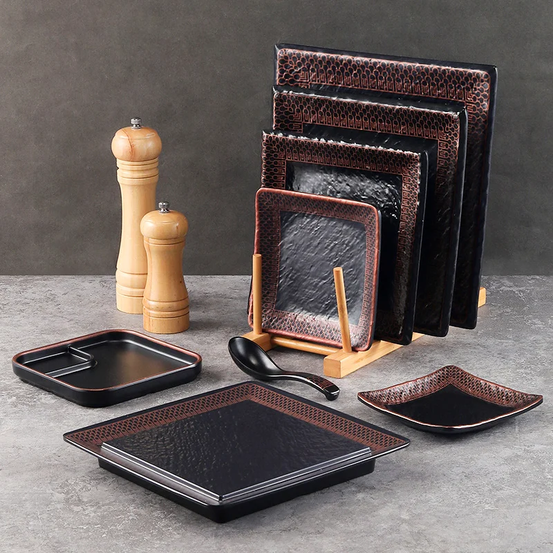 Wholesale Price black vintage tableware retro style platos para restaurantes square dinnerware sets