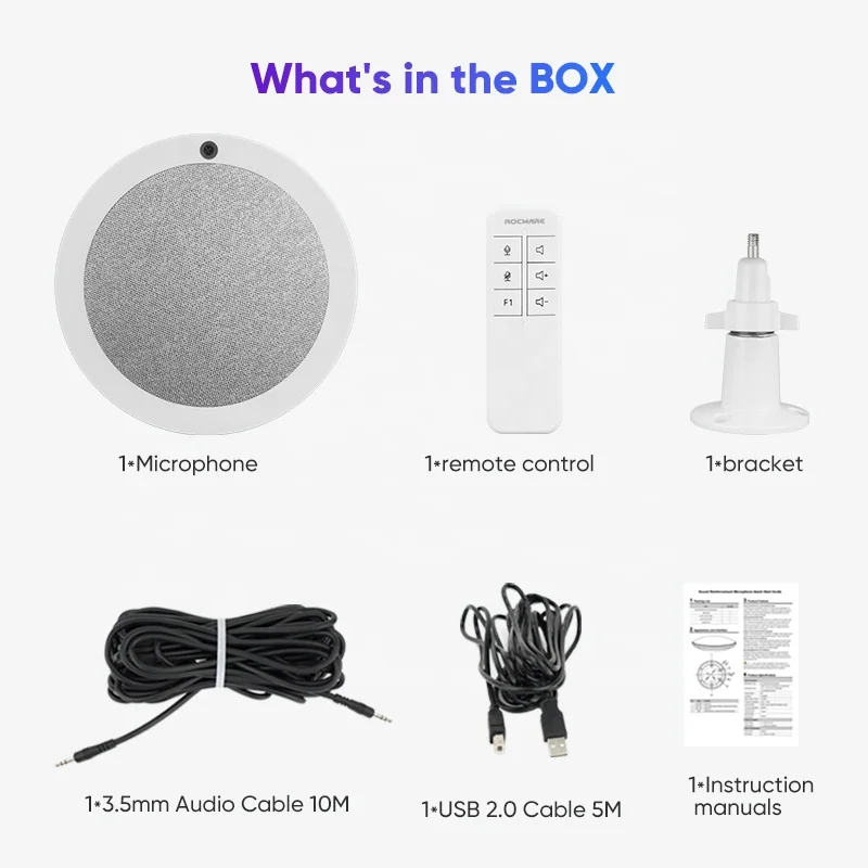 Rocware Innovative RM80 Black Technology Hand Free Speech Ceiling Digital Array Microphone For Sound Reinforecement