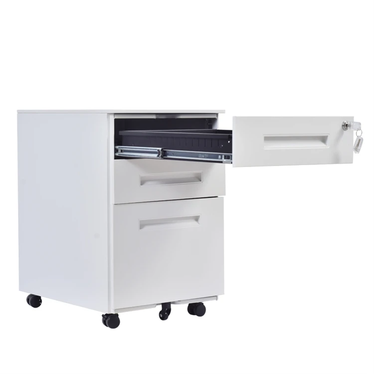 Key Lock Wheels Storage Cabinet Office Equipment Mobile File Pedestal 3 Drawers Metal Modern Office Storage Cabinets