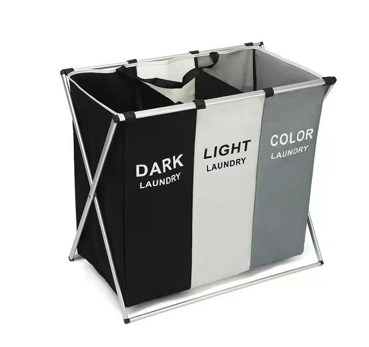 Foldable Laundry Hamper Clothing Storage bags Bins Accessories cesto de ropa Bamboo portable Laundry Basket With 3 compartment