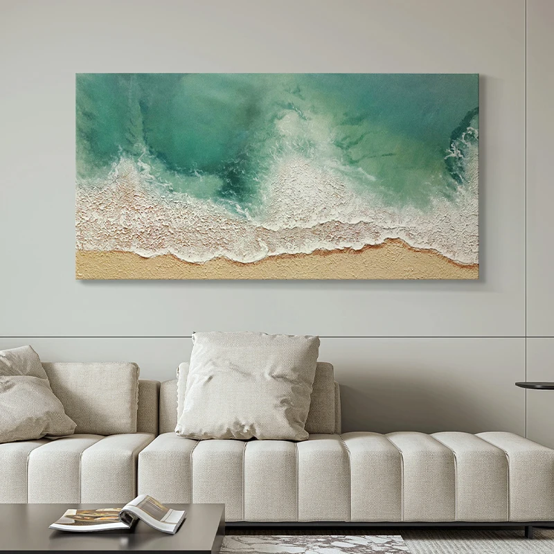 Relief Artwork Paintings On Canvas Hand Palette Seascape Painting Abstract Sea Tide 3D Thick Texture Wall Art Decor