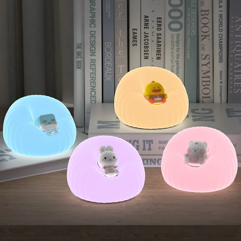 ICARER Family Kawaii LED Night Lights Modern USB Rechargeable Silicone Night Lamp Home Decor for Kids Children Babies