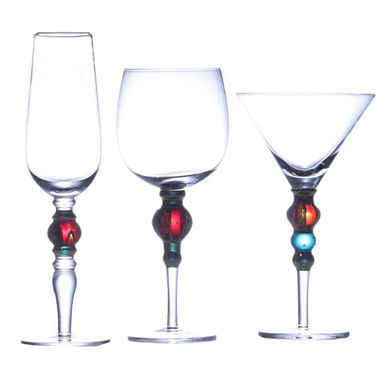 Cocktail Glasses Champagne Flute Reusable Handmade Colored Beaded Creative Vintage Luxury Crystal Wine Glasses