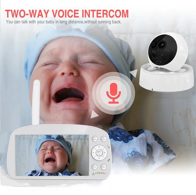 
Factory Superior Quality OEM 5.5 inch HD 720P 1080P Two Way Audio Feeding Reminder Sound Detection Video Baby Monitor with Audio 