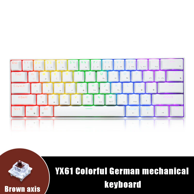 Hot selling 61/62 keys wired rainbow backlit mechanical keyboard wholesale compact German mini RGB gaming keyboard
