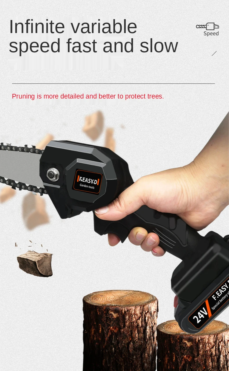 4 Inch Handheld Pruner Battery 24V Rechargeable Portable Mini Electric Chainsaw With Brushless Motor