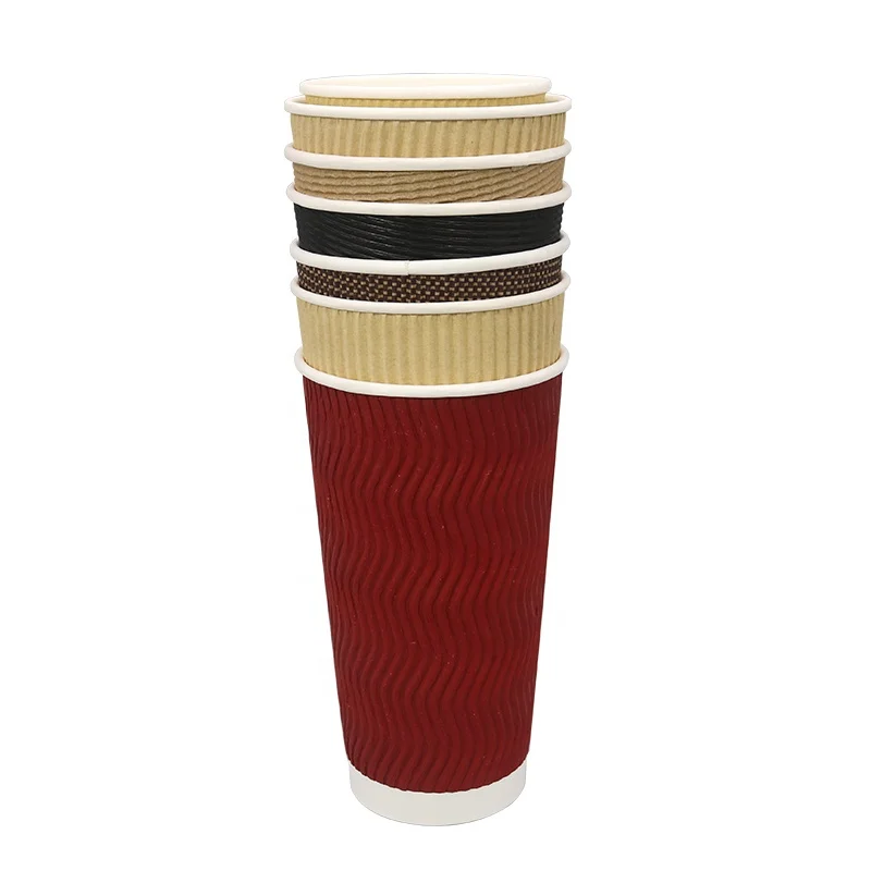 Heat insulation double corrugated paper cup disposable custom nice oem wall logo Item style coffee disposable cup for food