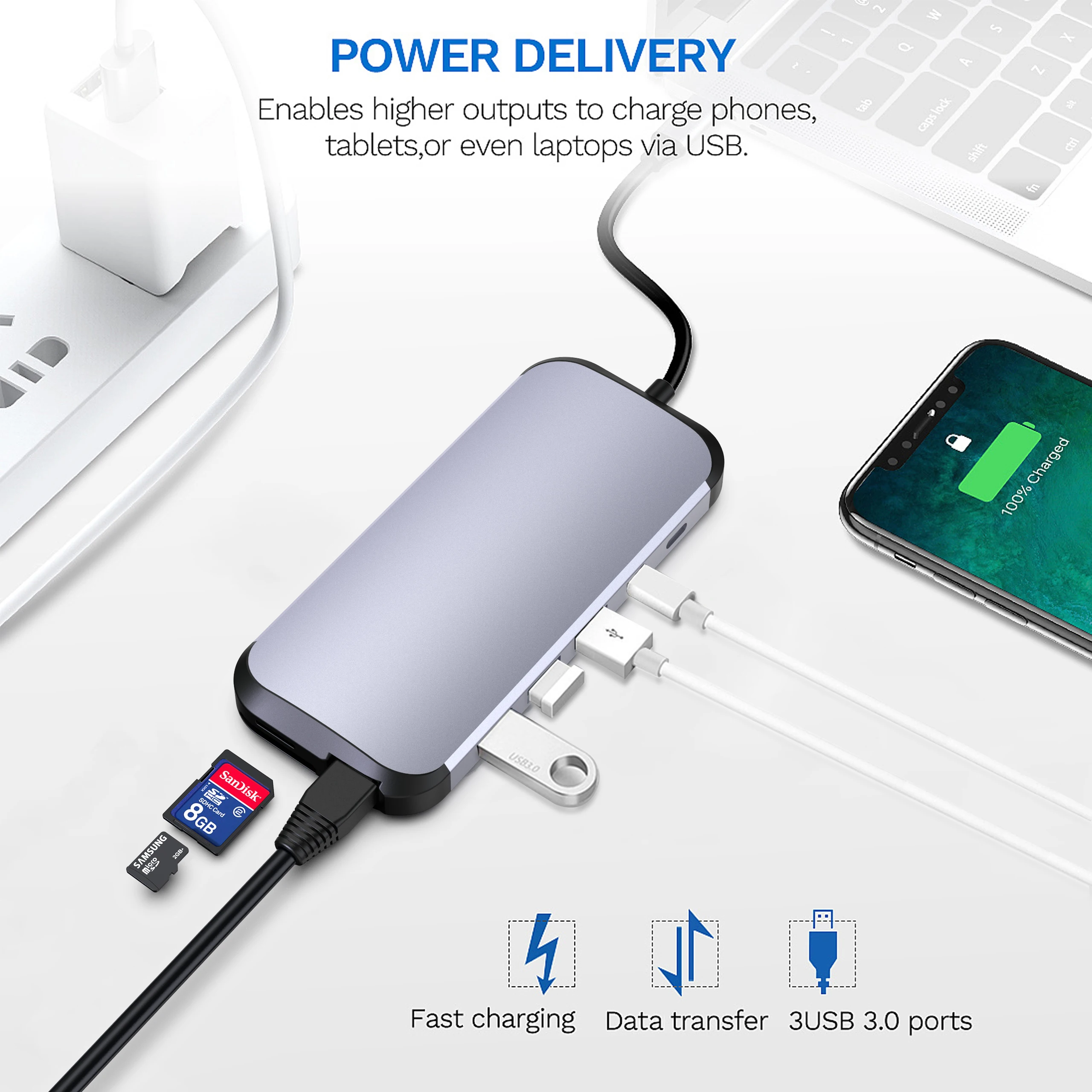 Концентратор HD-MI * 2 PD Audio3.5 TF/SD/RJ45 USB3.0 * 3 USB2.0 передачи данных Type-C • 2 Серый OEM usb Hub 3,0 13 в 1 взаимный обмен данными между компьютером и периферийными устройствами c концентратор hd-mi