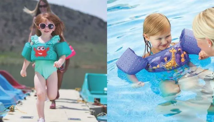 Customized inflatable arm life jacket children water park vest with cartoon pattern swimming pool float life saving jacket