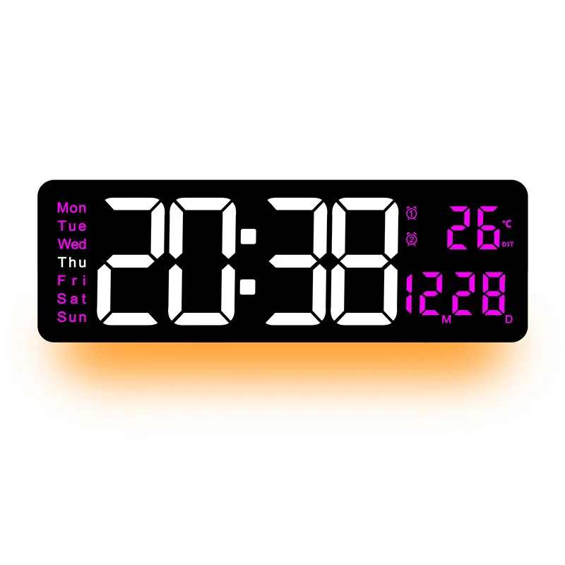 Large Screen Remote Control Digital Electronic Color Wall Clock Multifunctional Home Decor Calendar LED Thermometer Display