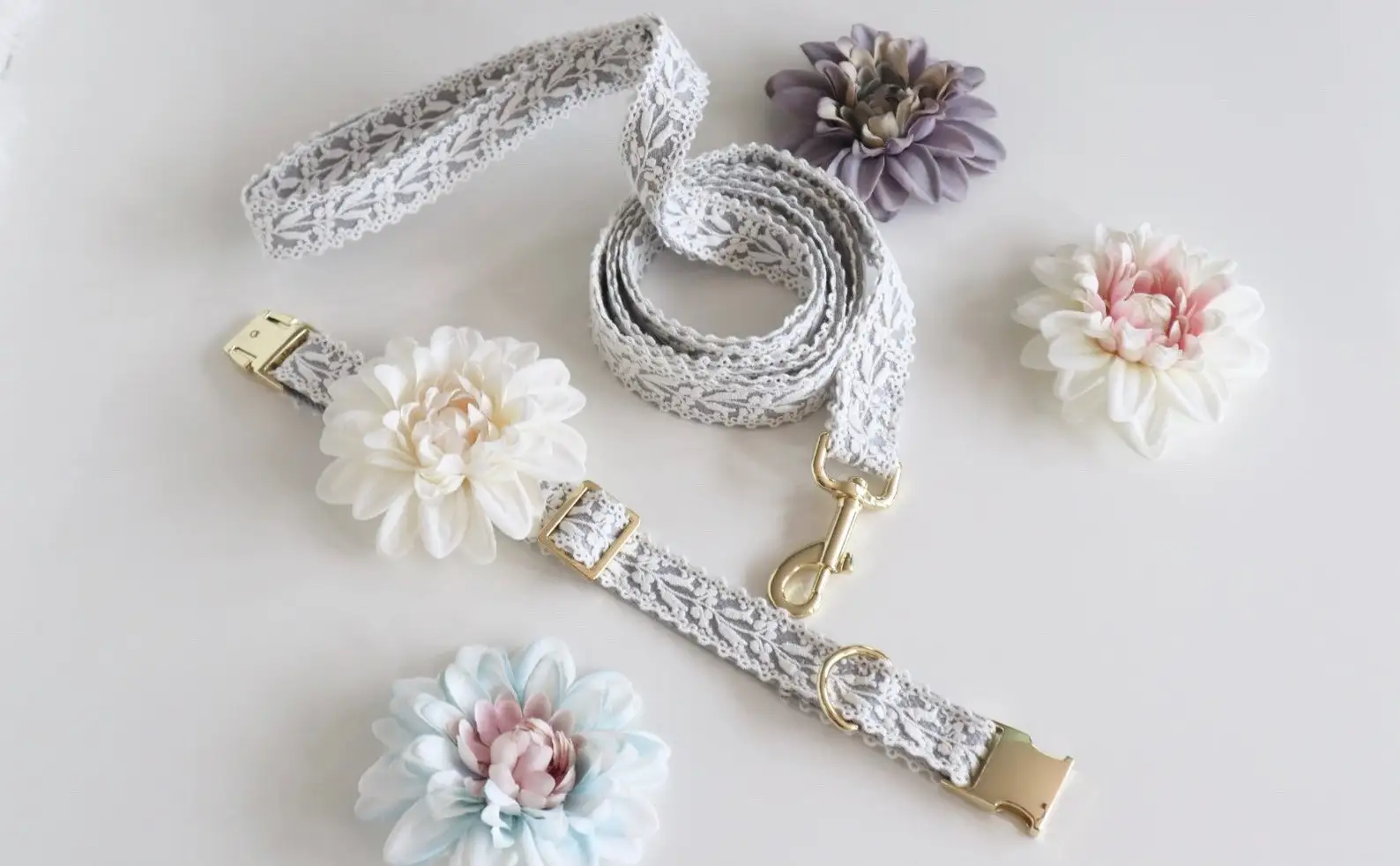 Wedding Ombre Designer Rope White hands free dog collar and leash set accessories lace dog leash