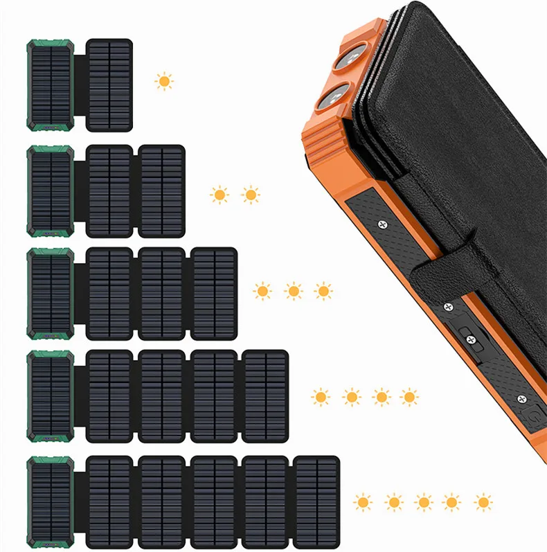 Wireless camping solar cell power bank 20000mah energy solar charger foldable solar panels built in cables without battery