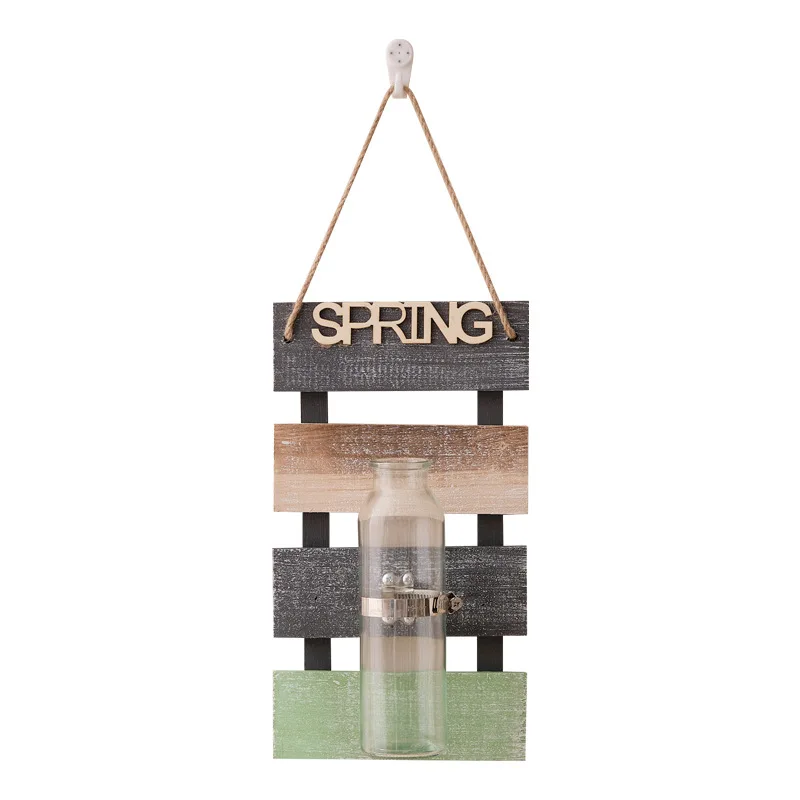 Farmhouse Rustic Glass Wooden Wall Vertical Planter Flower Plant Pot Wall Decor Pendant Wall Hanging Vase