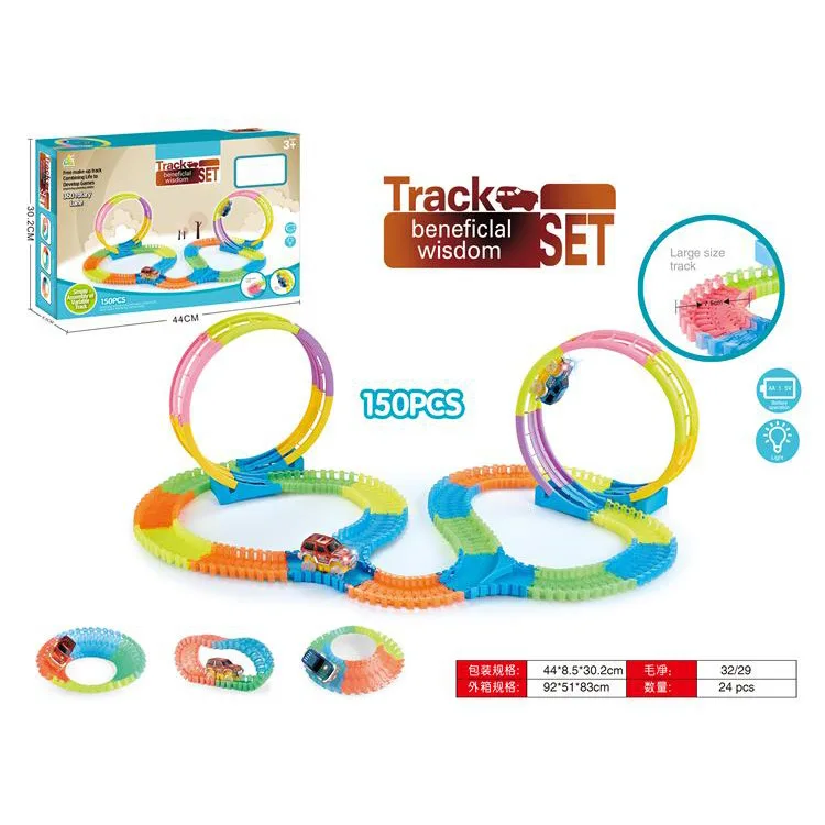 New Product 150PCS Luminous rail car set racing track DIY Roller coaster electric car track toy