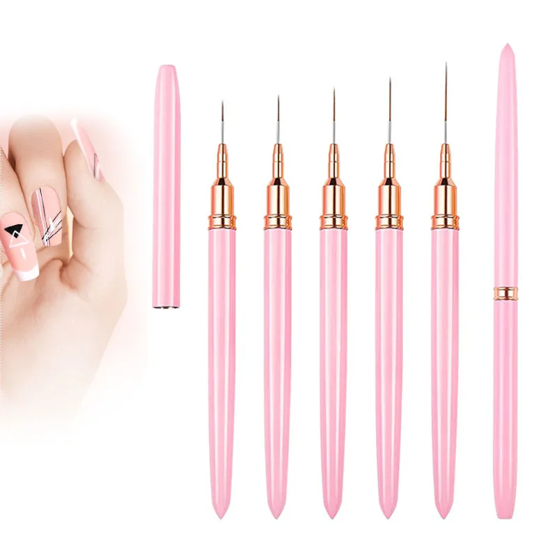 Factory Customized 5/8/12/20/25mm Striping Gel Nail Art Liner Brushes Set Manicure Salon Tool 3D Paint Drawing Details Brush