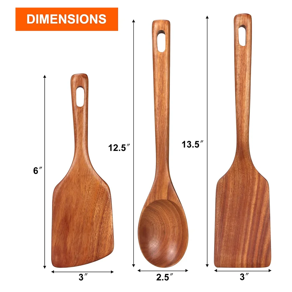 Bamboo Durable Solid Wood Cooking Utensils Tools Nonstick Wooden Spatula set