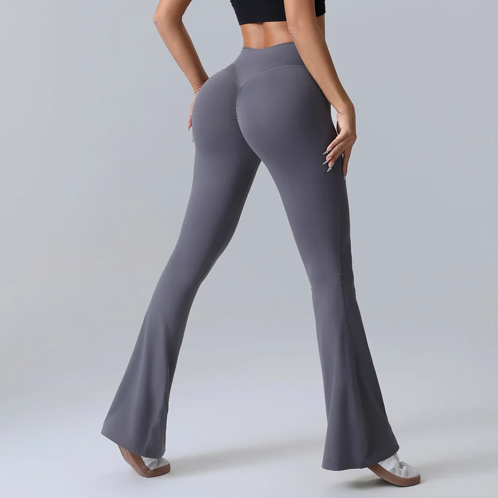 New Fitness Peach Butt Lifting Yoga Belly Leggings Wide Leg Micro Bell Bottoms Pants High Waist Antibacterial Yoga Pants Women