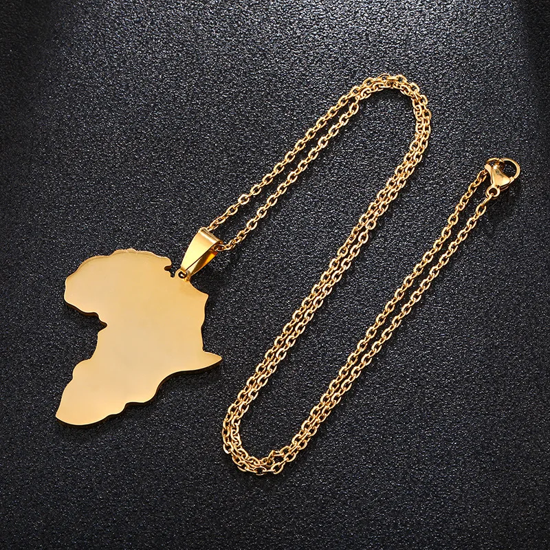 Wholesale 18K Gold Plated Stainless Steel Africa Map Pendant Necklace for Women