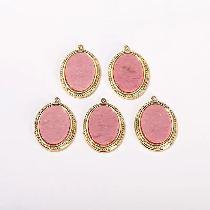 Natural Stone Crystal Oval Pendant Stainless Steel Gold Malachite Rhodonite Jade Turquoise Amazonite Pendants for Making Jewelry