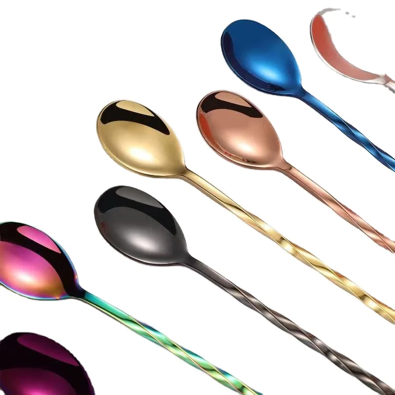 Customized Long Handle Spiral Design Metal Mixing Spoon Food Grade Stainless Steel Bar Spoon Cocktail Stirrer